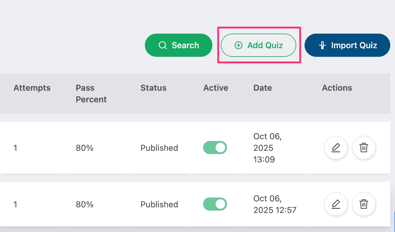 How do teachers create and manage quizzes? - Documentation image